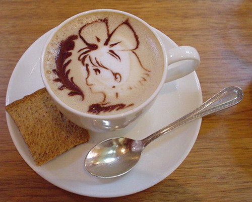 coffee art girl bow latte